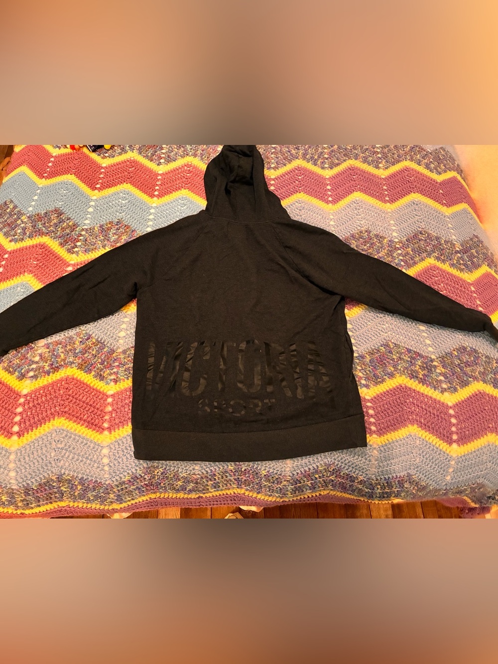Victoria’s Secret PINK Hoodie Women’s M Black Full Zip Tonal Logo Y2K